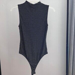 Lulus Irresistibly Chic Black Striped Funnel Neck Bodysuit